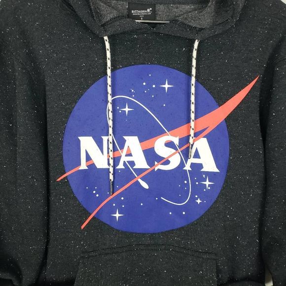 NASA Buzz Aldrin Charcoal Gray Speckled Pullover Hooded Sweatshirt Size: Small - Picture 2 of 4
